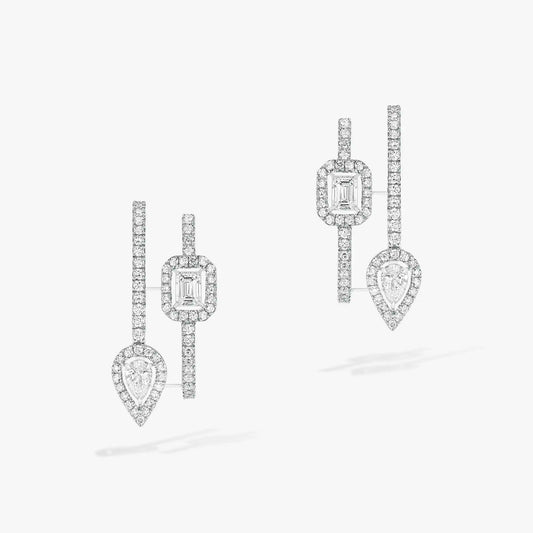 [Okajuri Jewelry]CREOLES MY TWIN 2 RANGS SILVER DIAMOND EARRINGS