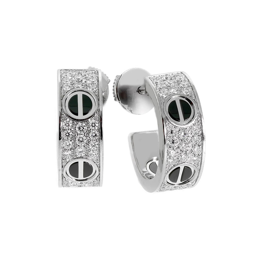 [Okajuri Jewelry] LOVE CERAMIC DIAMOND PAVED SILVER EARRINGS