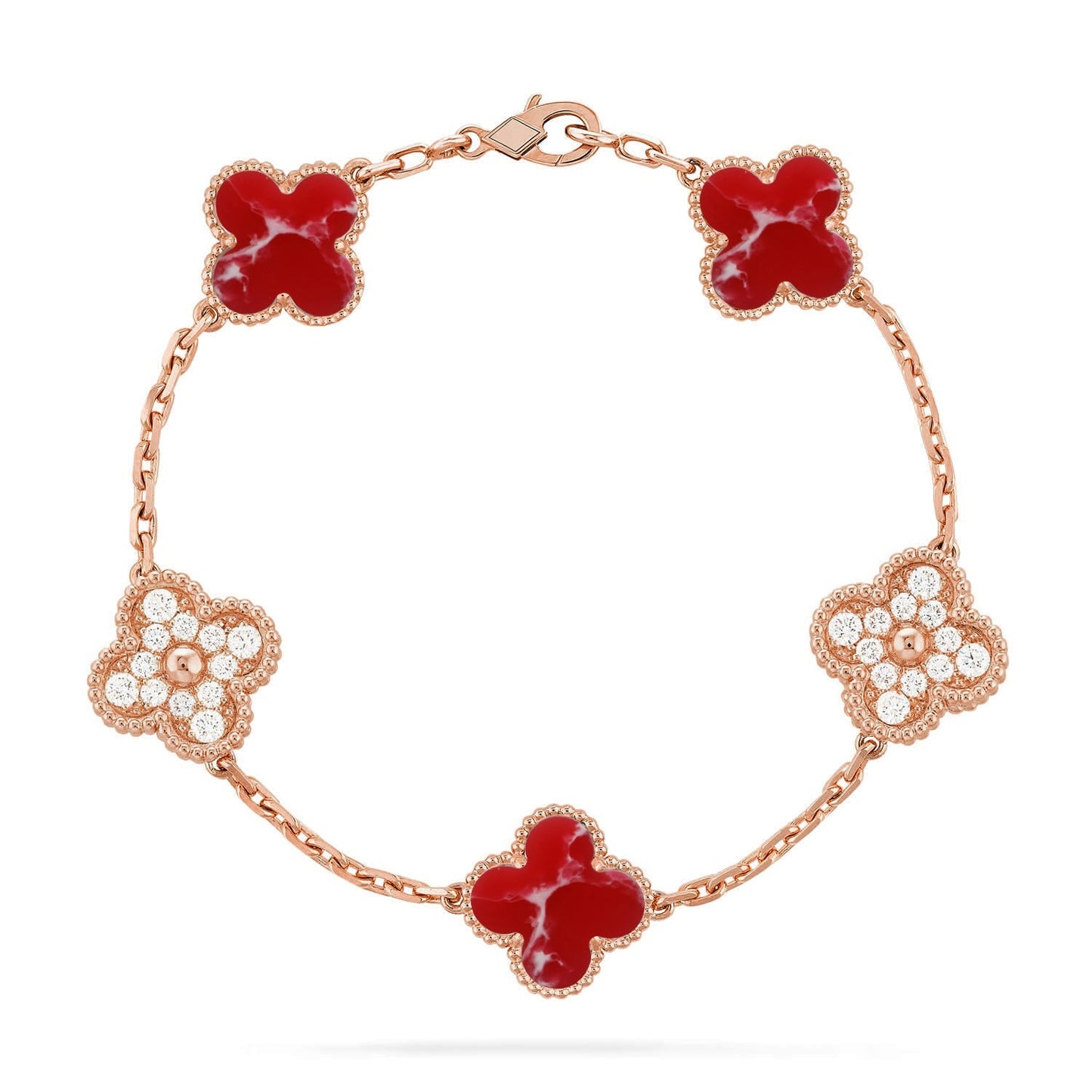 [Okajuri Jewelry] CLOVER 5 MOTIF RED PATTERN BRACELET COLLECTION