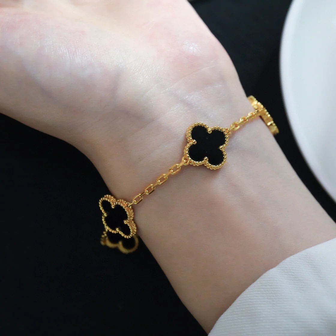 [Okajuri Jewelry]CLOVER  5 MOTIFS BLACK ONYX BRACELET