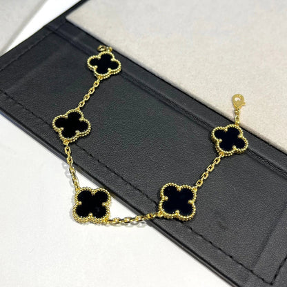 [Okajuri Jewelry]CLOVER  5 MOTIFS BLACK ONYX BRACELET