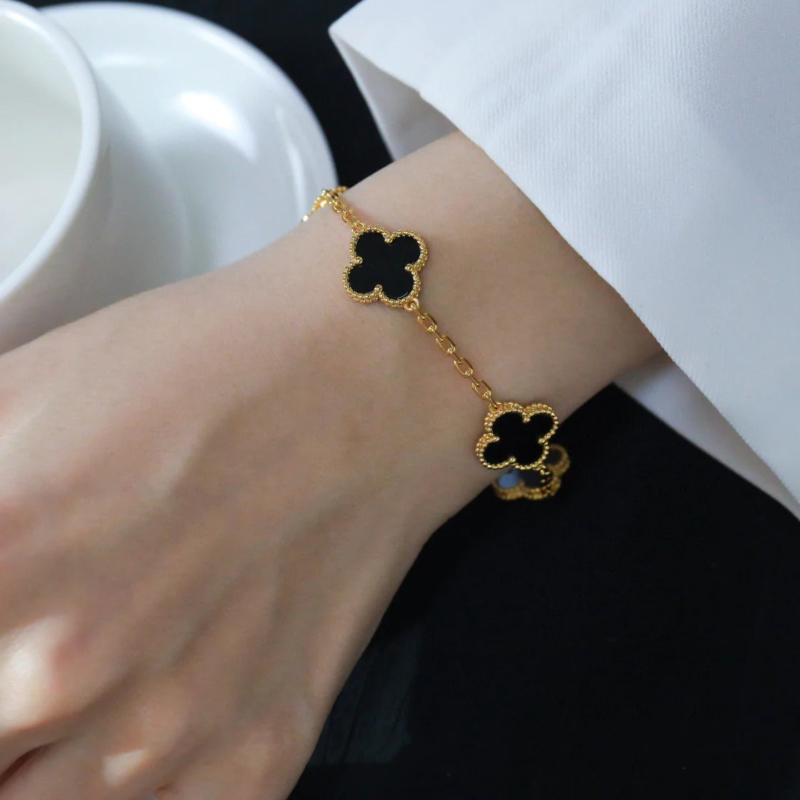[Okajuri Jewelry]CLOVER  5 MOTIFS BLACK ONYX BRACELET