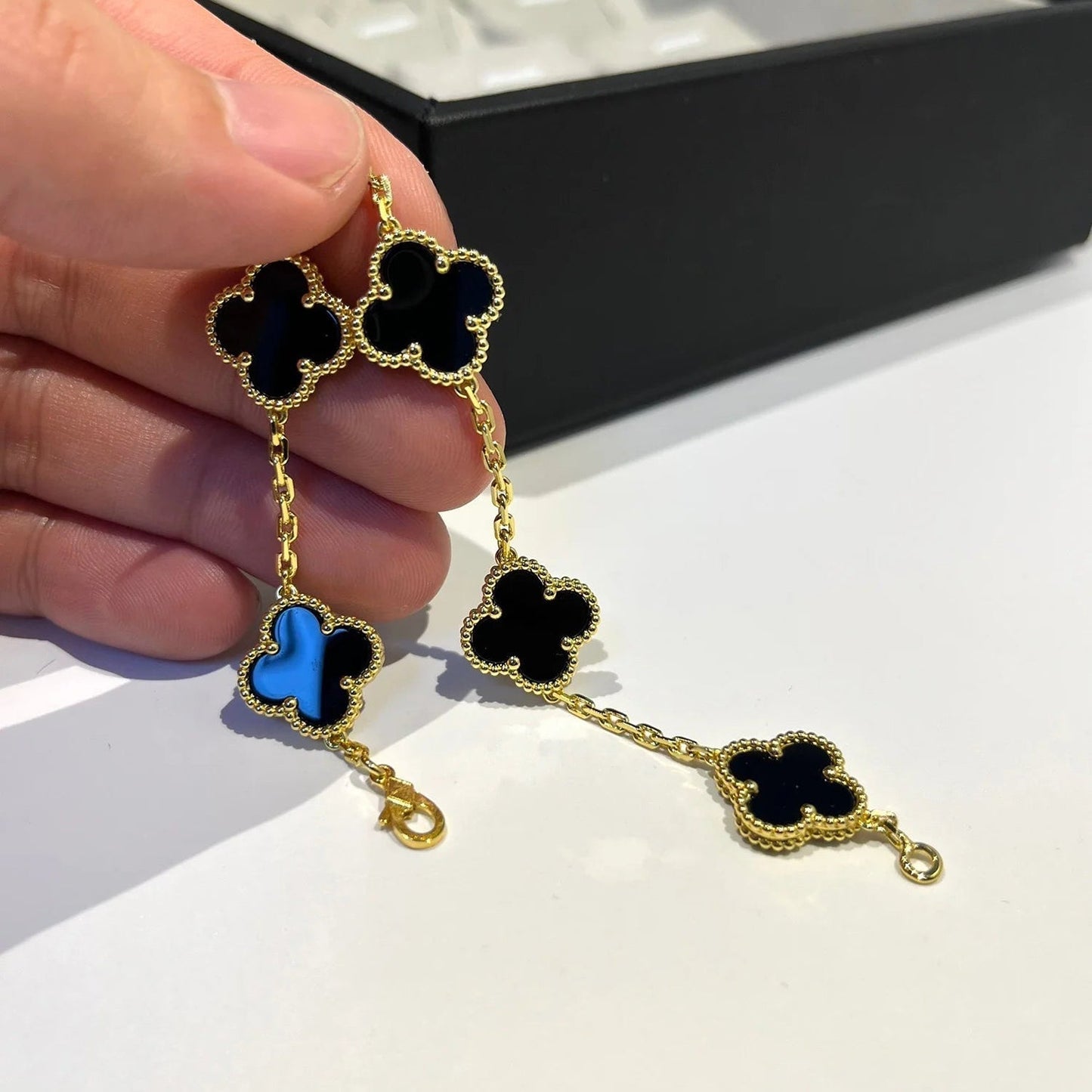 [Okajuri Jewelry]CLOVER  5 MOTIFS BLACK ONYX BRACELET