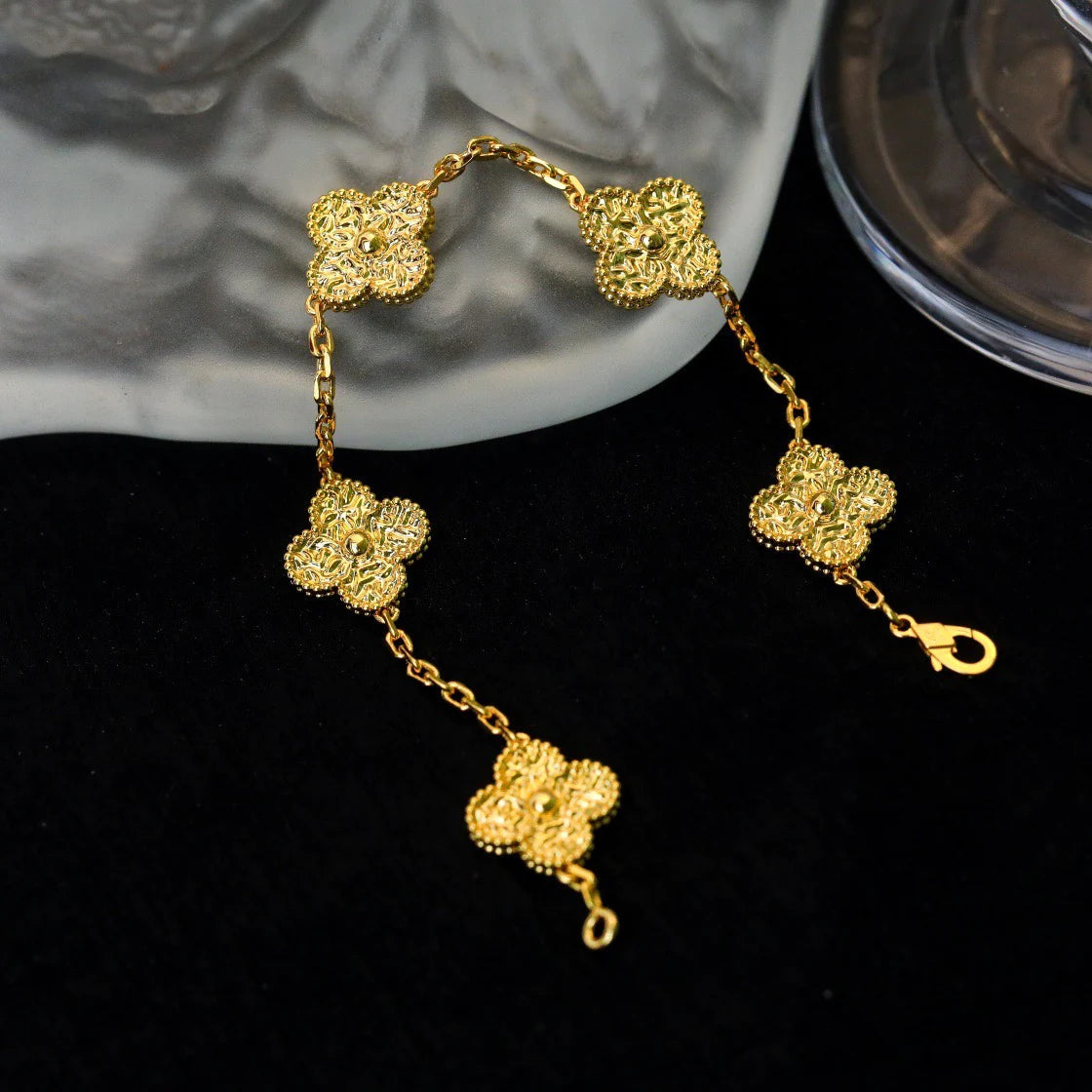 [Okajuri Jewelry]CLOVER 5 MOTIFS BRONZING BRACELET