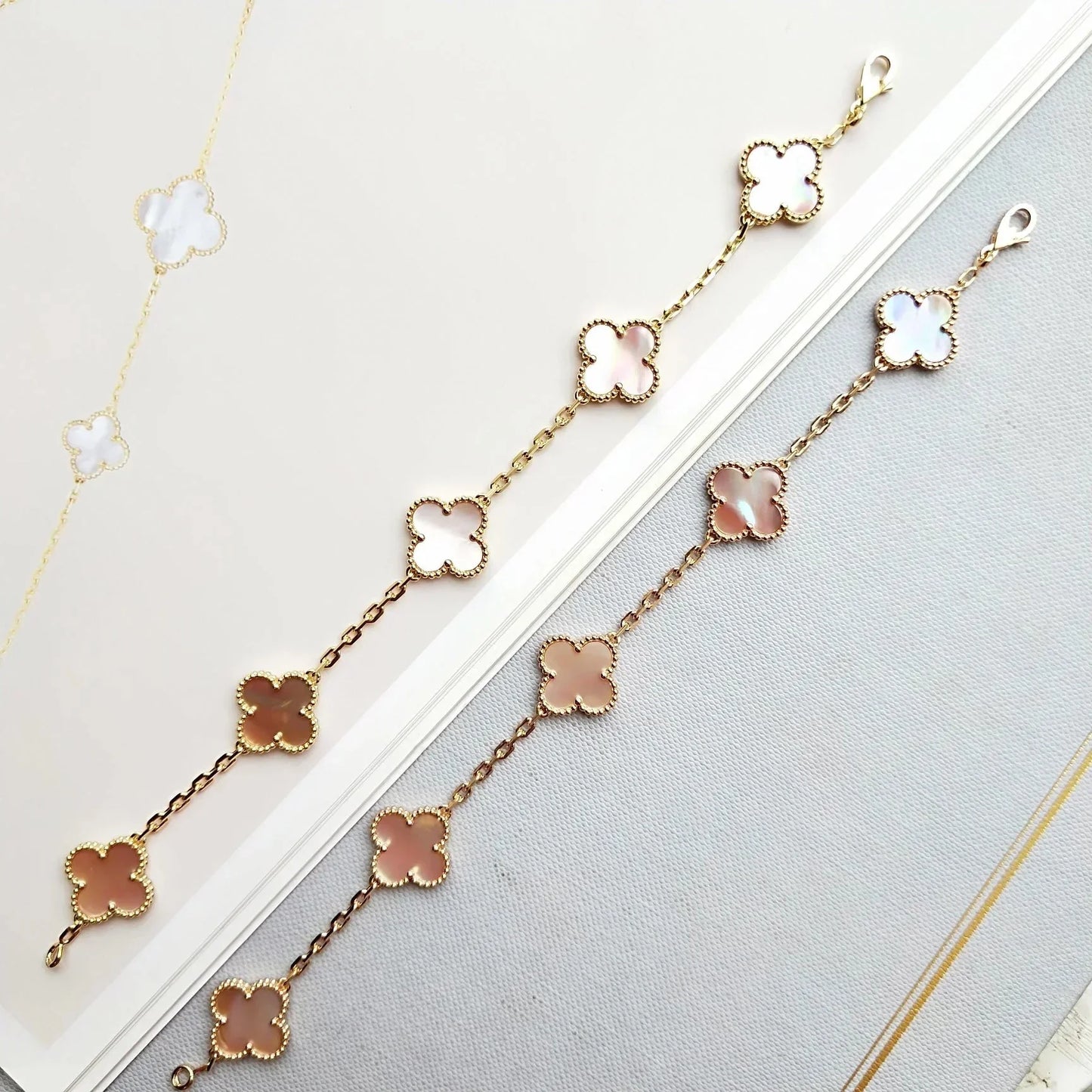 [Okajuri Jewelry]  CLOVER 5 MOTIFS  PINK MOP BRACELET COLLECTION