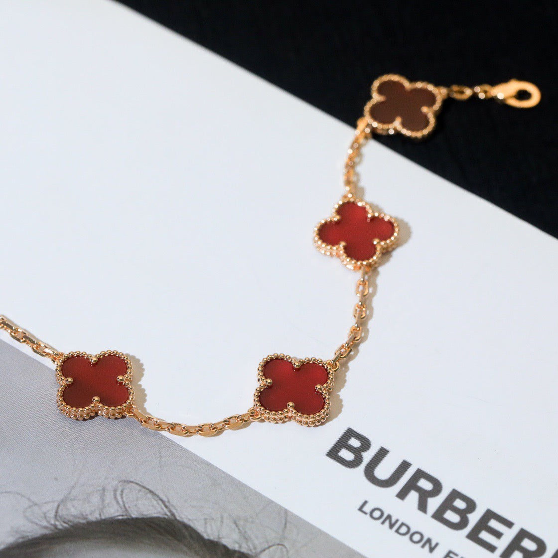 [Okajuri Jewelry]CLOVER 5 MOTIFS RED AGATE  BRACELET