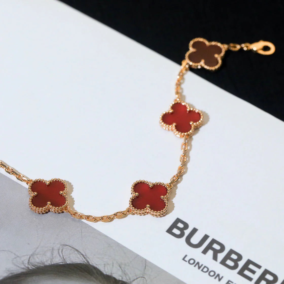 [Okajuri Jewelry] CLOVER 5 MOTIF RED CORNELIAN BRACELET COLLECTION