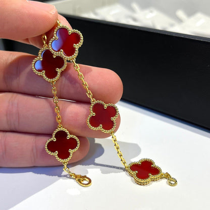 [Okajuri Jewelry]CLOVER 5 MOTIFS RED AGATE  BRACELET