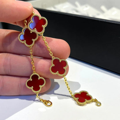 [Okajuri Jewelry] CLOVER 5 MOTIF RED CORNELIAN BRACELET COLLECTION