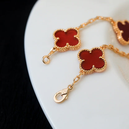 [Okajuri Jewelry]CLOVER 5 MOTIFS RED AGATE  BRACELET