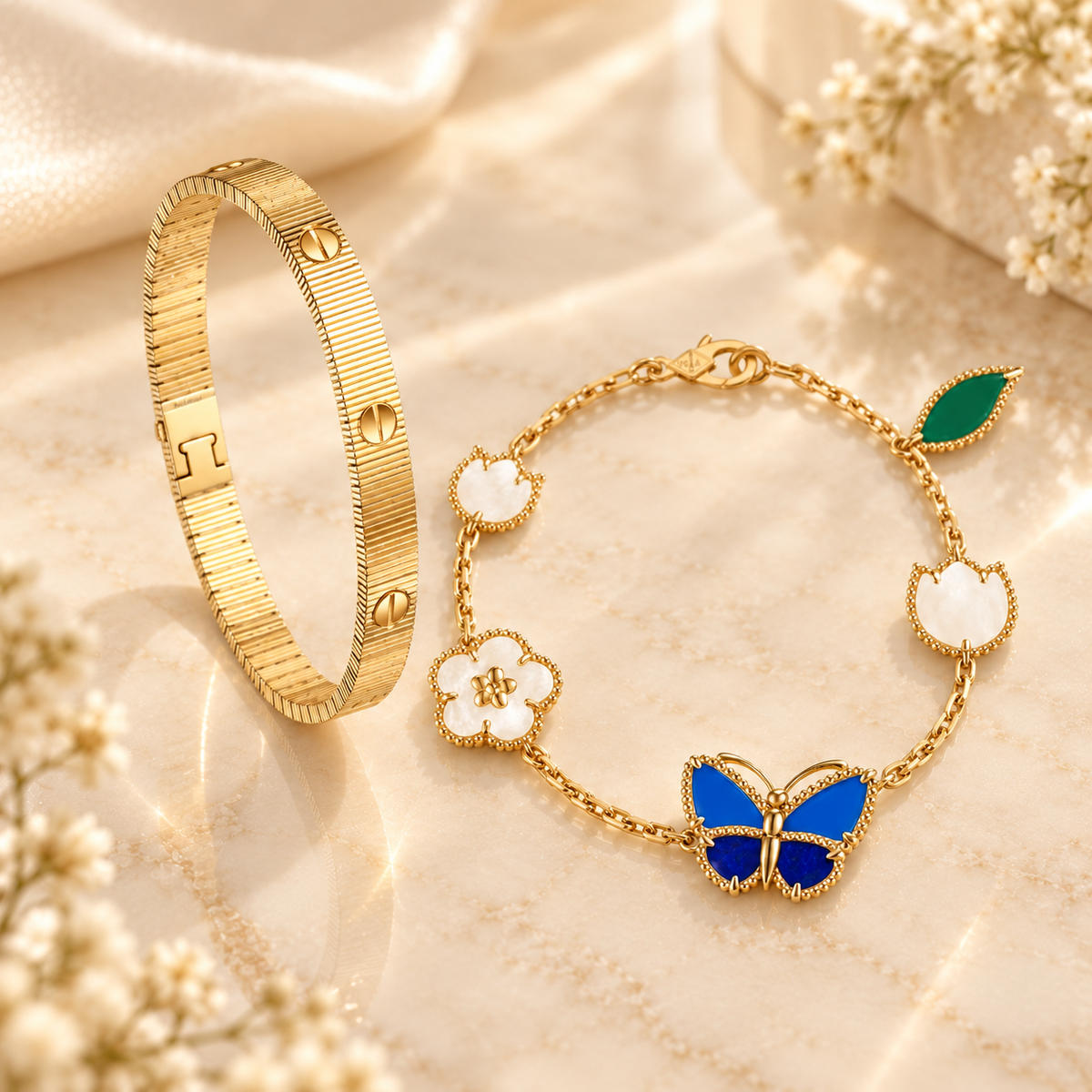 [Oakjuri™ Jewelry] ] Lucky Spring Butterfly 5-Motif & LOVE Unlimited Bracelet Stack Set