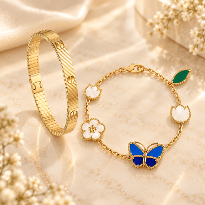 [Oakjuri™ Jewelry] ] Lucky Spring Butterfly 5-Motif & LOVE Unlimited Bracelet Stack Set