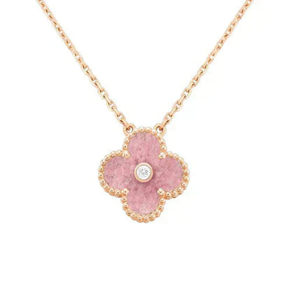 [Okajuri Jewelry]CLOVER 15MM DIAMOND RHODONITE NECKLACE