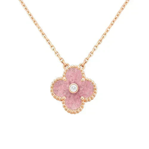 [Okajuri Jewelry]CLOVER 15MM DIAMOND RHODONITE NECKLACE