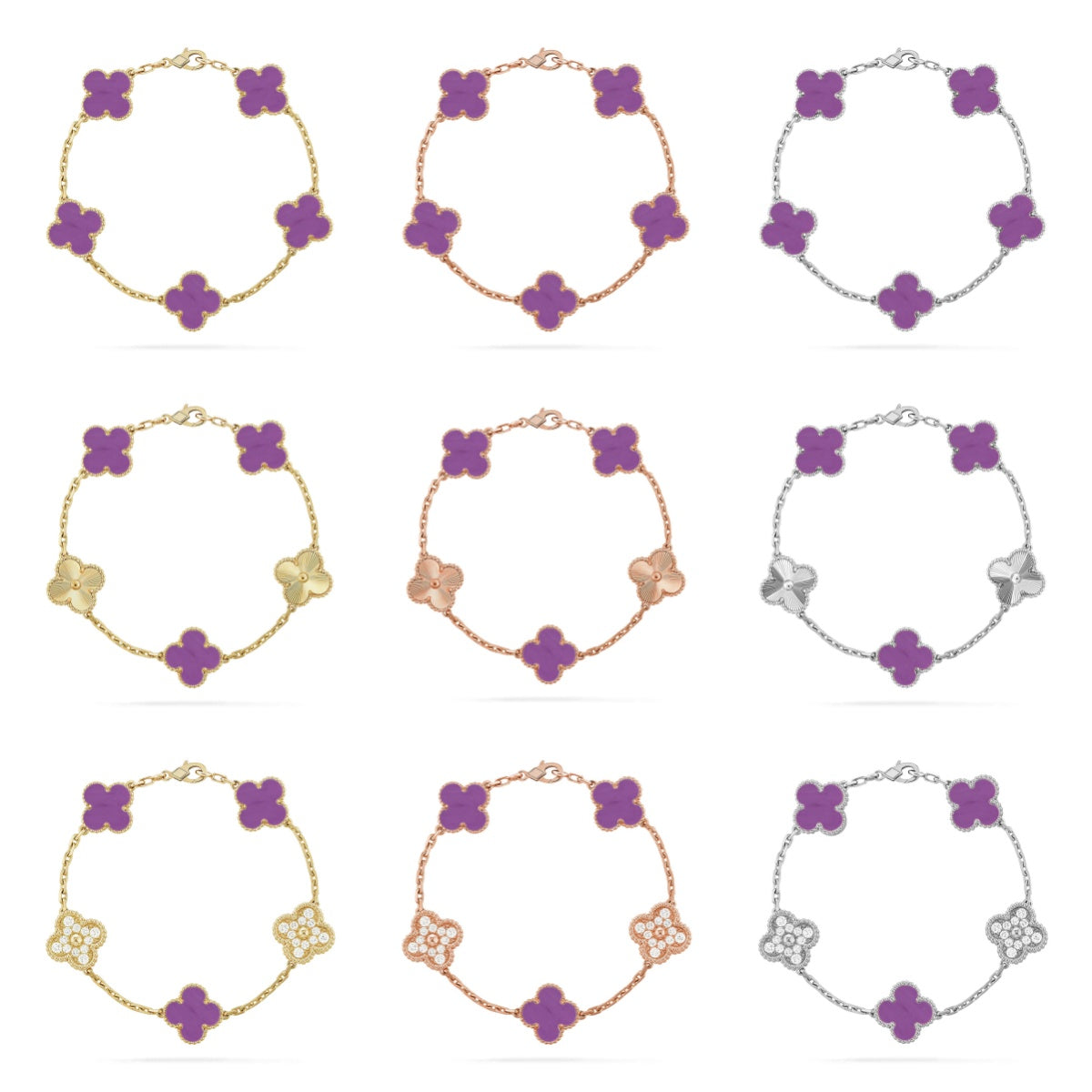 [Okajuri Jewelry] CLOVER 5 MOTIF VIOLET BRACELET COLLECTION
