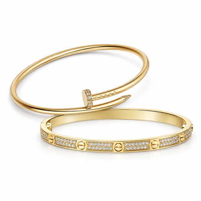 [Oakjuri™ Jewelry] ] JUSTE Diamond & LOVE Diamond-Paved Bracelet Stack Set