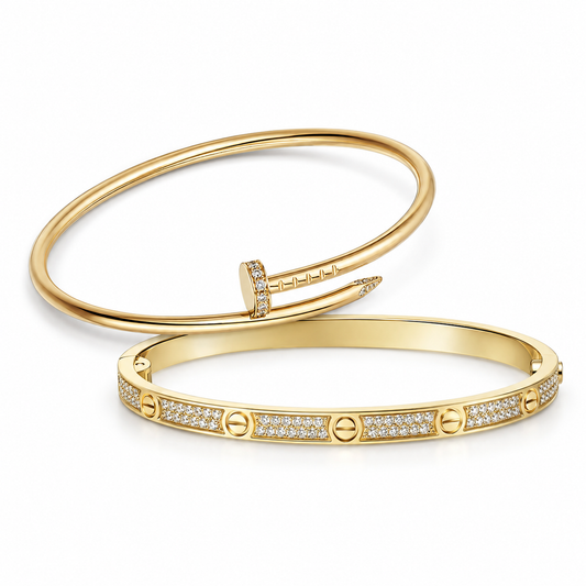 [Oakjuri™ Jewelry] ] JUSTE Diamond & LOVE Diamond-Paved Bracelet Stack Set
