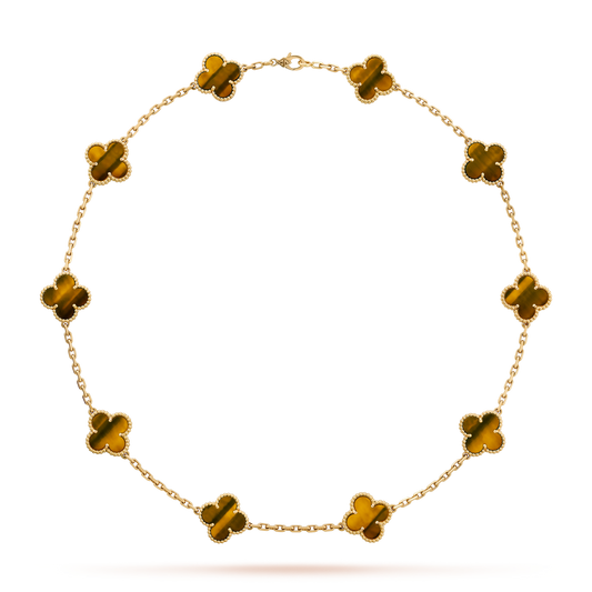 [Okajuri Jewelry] CLOVER 10 MOTIFS TIGER EYE NECKLACE