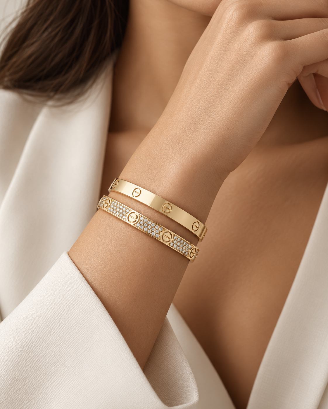 [Oakjuri™ Jewelry] ] LOVE  Classic & Diamond-Paved Bracelet Stack Set