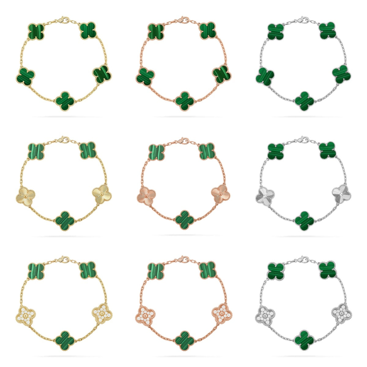 [Okajuri Jewelry] CLOVER 5 MOTIF MALACHITE BRACELET COLLECTION