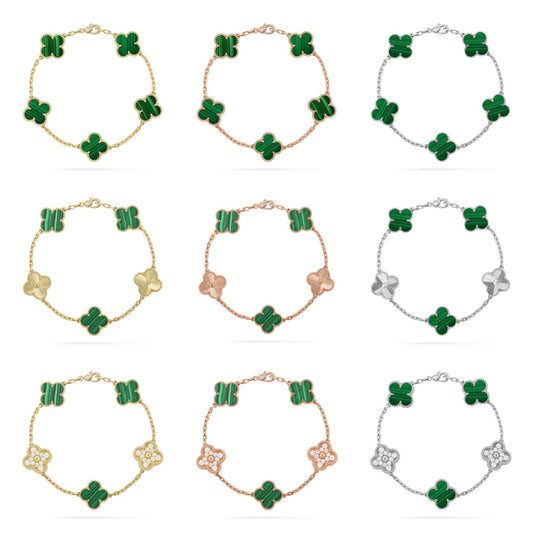 [Okajuri Jewelry] CLOVER 5 MOTIF MALACHITE BRACELET COLLECTION