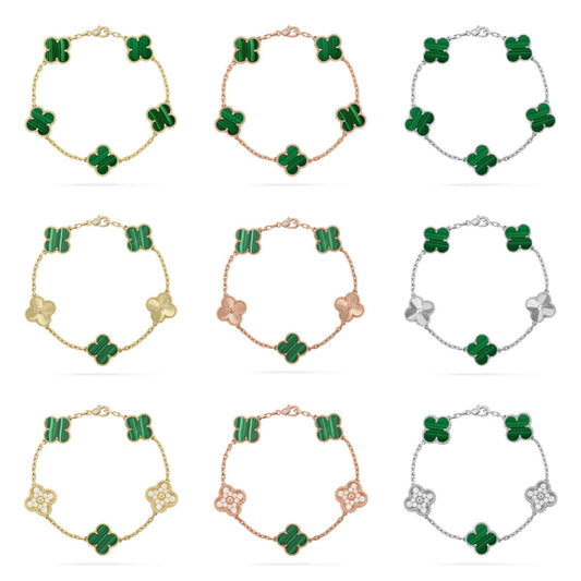 [Okajuri Jewelry]  CLOVER 5 MOTIF MALACHITE BRACELET COLLECTION