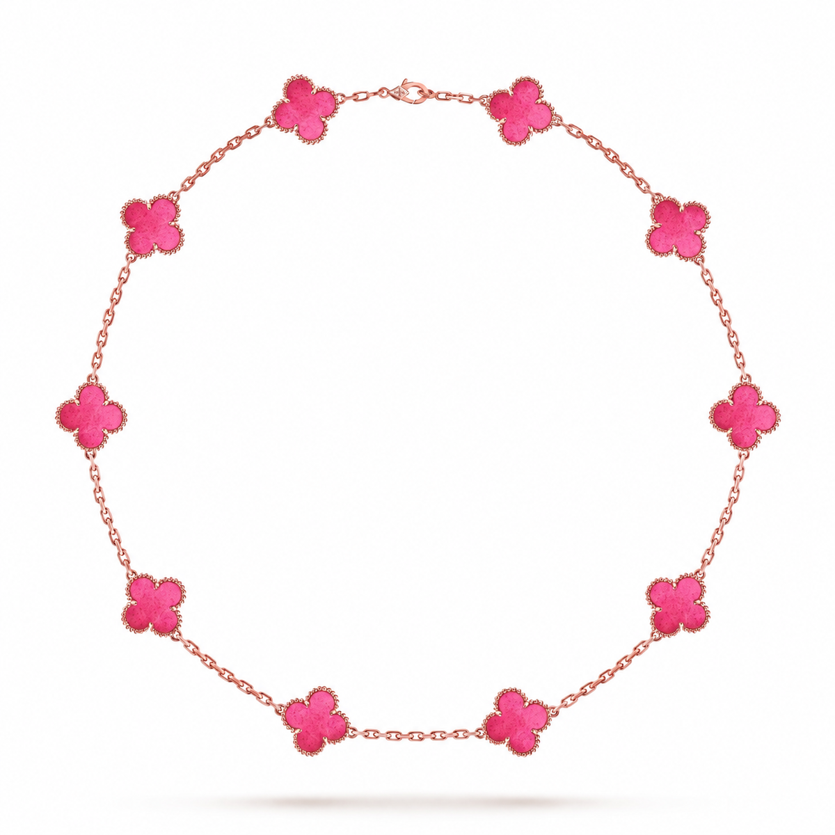 [Okajuri™ Jewelry] NEW CLOVER 10 MOTIFS PINK ENAMEL NECKLACE
