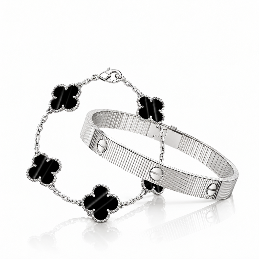 [Oakjuri™ Jewelry] ] Clover 5-Motif & LOVE Unlimited Bracelet Set