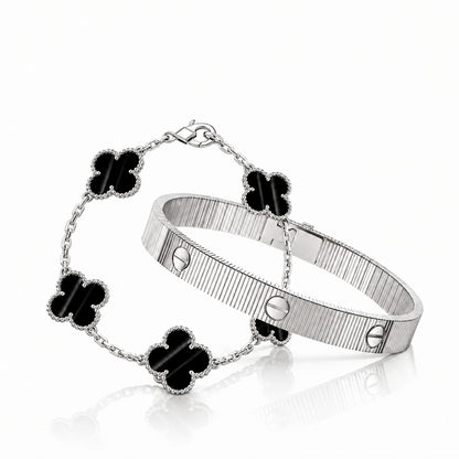 [Oakjuri™ Jewelry] ] Clover 5-Motif & LOVE Unlimited Bracelet Set