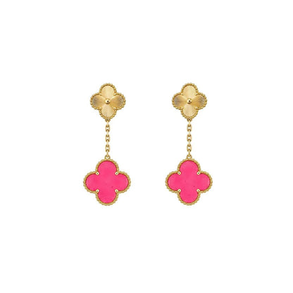 [Oakjuri™ Jewelry] ]Clover Pink Enamel Necklace & Earring Jewelry Set