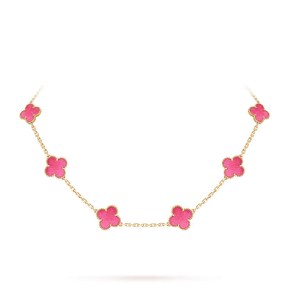 [Okajuri™ Jewelry] NEW CLOVER 10 MOTIFS PINK ENAMEL NECKLACE