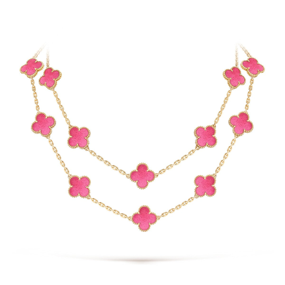 [Oakjuri™ Jewelry] ]Clover Pink Enamel Necklace & Earring Jewelry Set