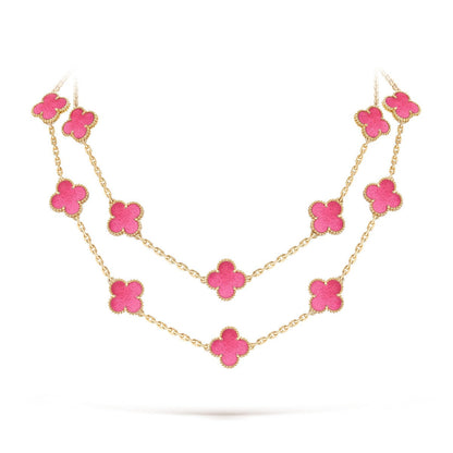 [Oakjuri™ Jewelry] ]Clover Pink Enamel Necklace & Earring Jewelry Set