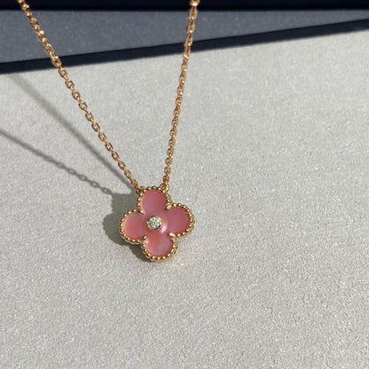 [Okajuri Jewelry]CLOVER 15MM DIAMOND PINK MOP NECKLACE