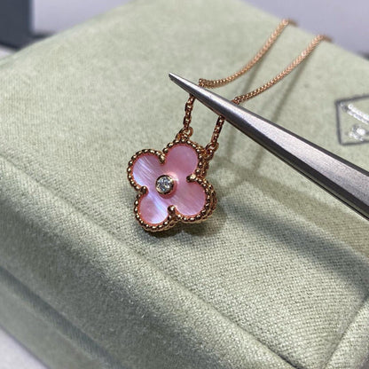 [Okajuri Jewelry]CLOVER 15MM DIAMOND PINK MOP NECKLACE