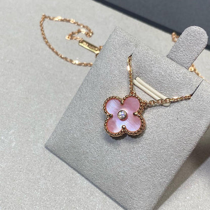 [Okajuri Jewelry]CLOVER 15MM DIAMOND PINK MOP NECKLACE