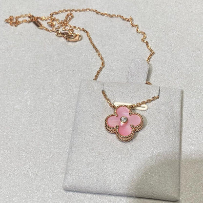 [Okajuri Jewelry]CLOVER 15MM DIAMOND PINK MOP NECKLACE