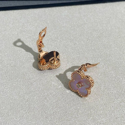 [Okajuri Jewelry]CLOVER MEDIUM 1 DIAMOND PINK EARRINGS