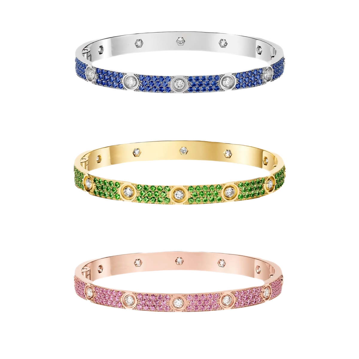 [Okajuri Jewelry] 2026 PAVE GEMSTONE LOVE BRACELET 6.1MM 10 DIAMONDS