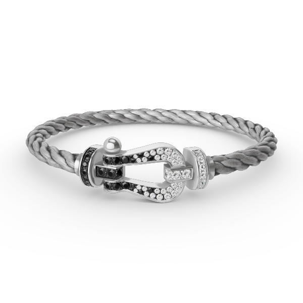 [Okajuri Jewelry]FORCE LARGE HORSESHOE BLACK WHITE DIAMOND BRACELET SILVER