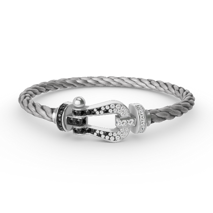 [Okajuri Jewelry]FORCE LARGE HORSESHOE BLACK WHITE DIAMOND BRACELET SILVER