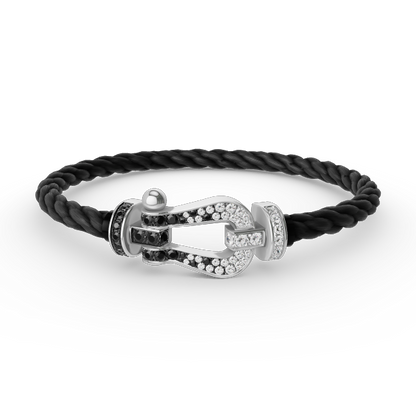 [Okajuri Jewelry]FORCE LARGE HORSESHOE BLACK WHITE DIAMOND BRACELET SILVER