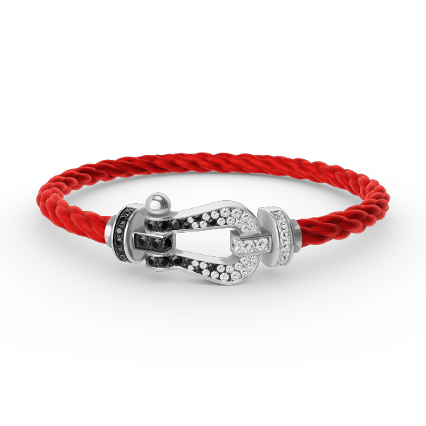 [Okajuri Jewelry]FORCE LARGE HORSESHOE BLACK WHITE DIAMOND BRACELET SILVER