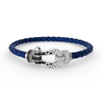 [Oakjuri™ Jewelry] ]Pave Gemstone Love &Force Large Horseshoe Diamond Duo Bracelet Stack Set