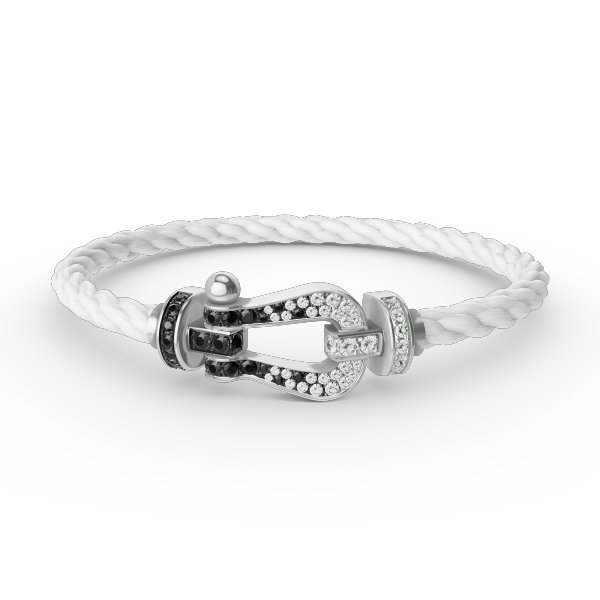 [Okajuri Jewelry]FORCE LARGE HORSESHOE BLACK WHITE DIAMOND BRACELET SILVER