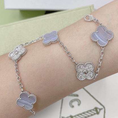 [Okajuri Jewelry]CLOVER  5 MOTIF DIAMOND PURPLE CHALCEDONY BRACELET SILVER