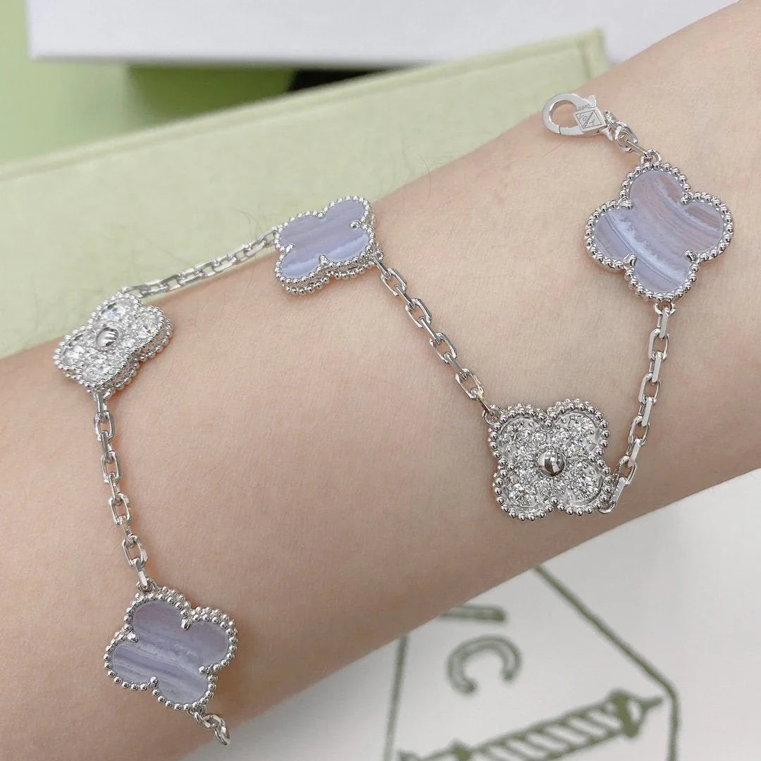 [Okajuri Jewelry] CLOVER 5 MOTIF PURPLE CHALCEDONY BRACELET COLLECTION