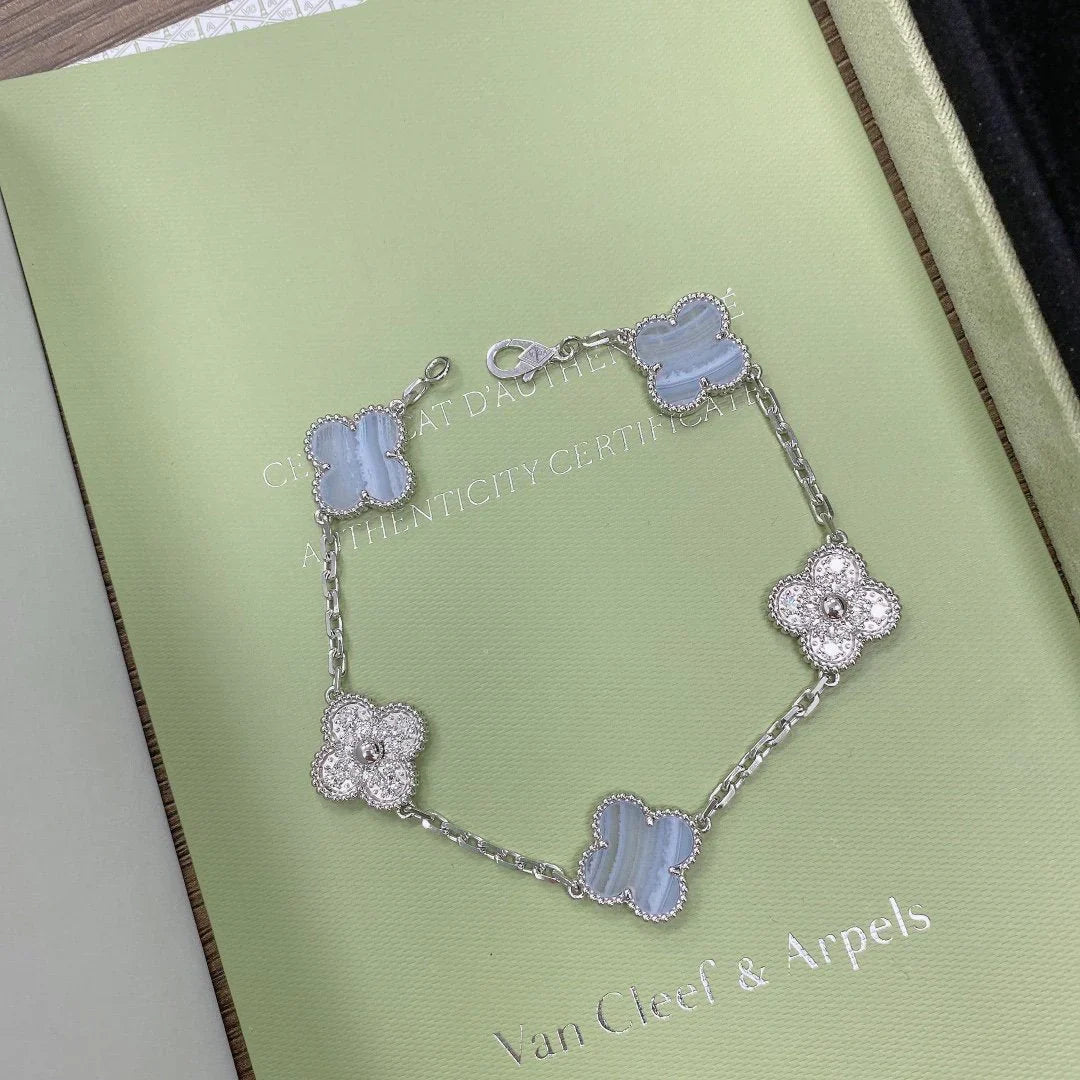 [Okajuri Jewelry]  CLOVER 5 MOTIF PURPLE CHALCEDONY BRACELET COLLECTION