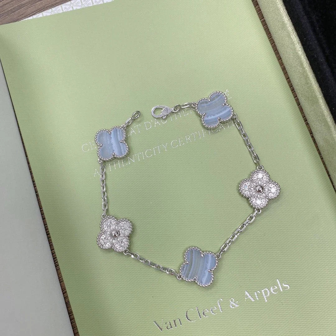 [Okajuri Jewelry] CLOVER 5 MOTIF PURPLE CHALCEDONY BRACELET COLLECTION