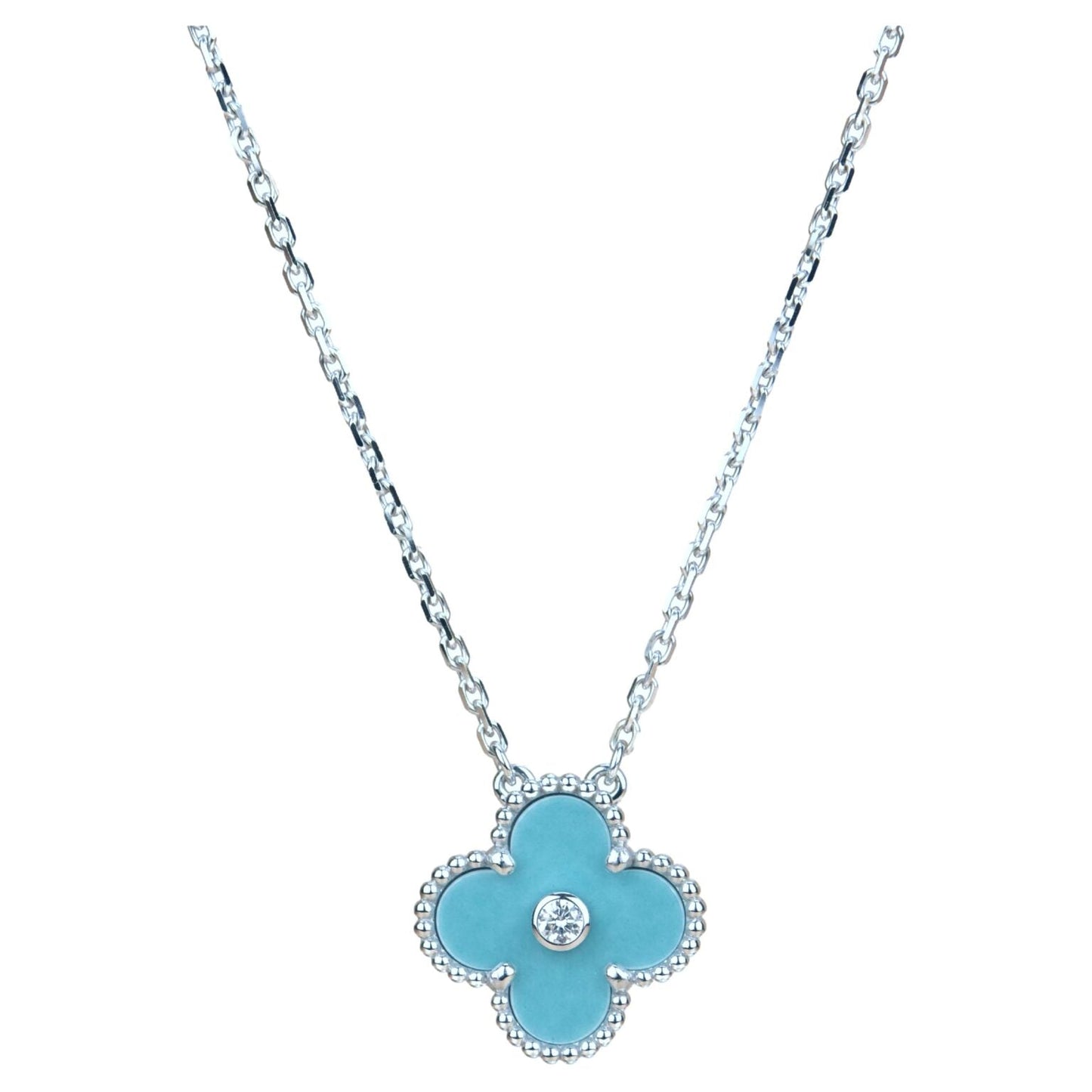 [Okajuri Jewelry]CLOVER 15MM DIAMOND SVRES PORCELAIN  NECKLACE SILVER